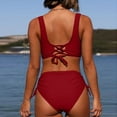 thumbnail image 3 of WREESH Womens Two Piece Swimsuit Criss Cross Bathing Suit High Waisted Bikini Solid Backless Bikini Bandage Swimsuit Beachwear Set Wine, 3 of 6