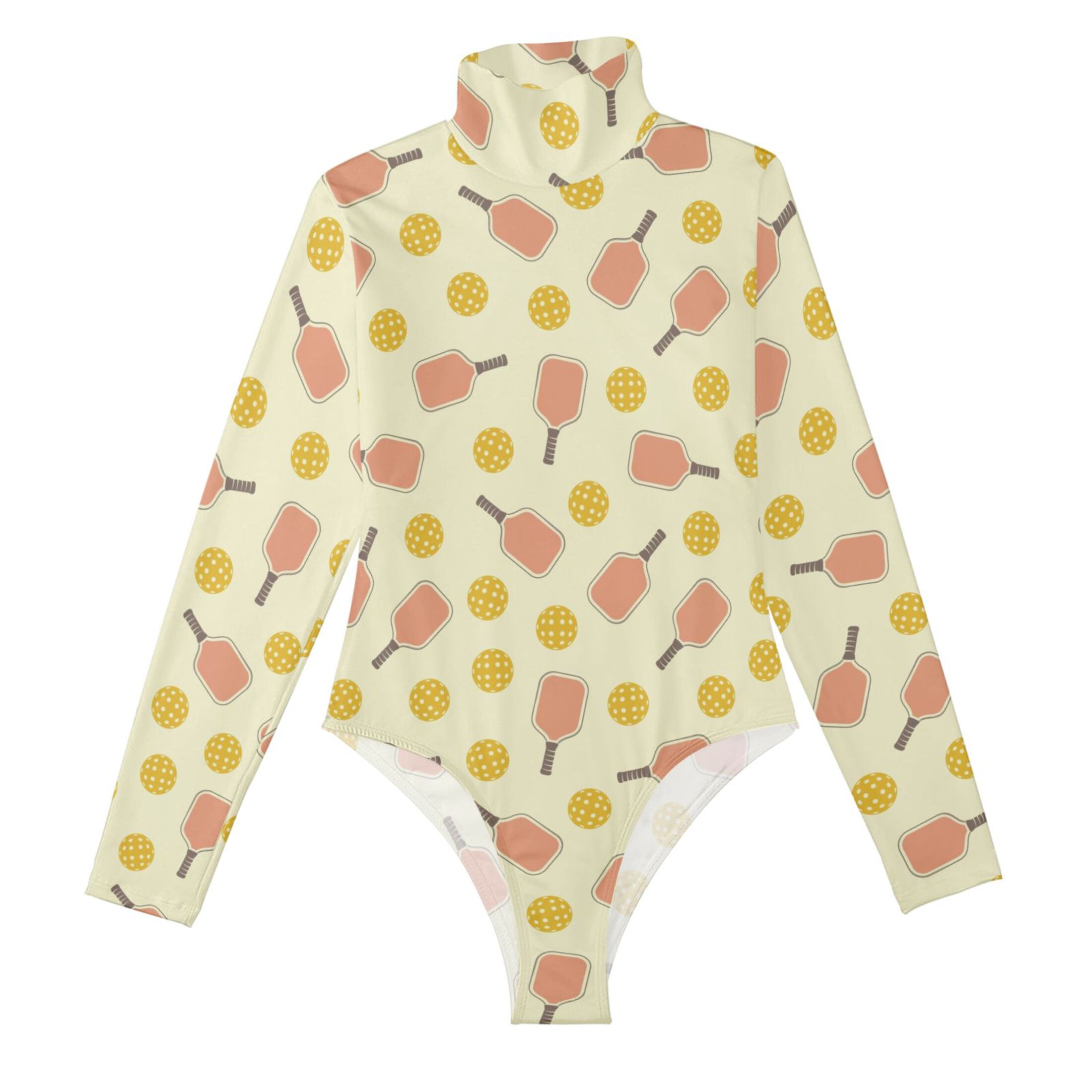 joogoo Yellow Pickleball Balls Women's Mock Turtle Neck Long Sleeve Bodysuit L