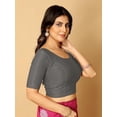 thumbnail image 2 of Anchor Grey Round Neck Dobby Cotton Lycra Stretchable Elbow Sleeve Readymade Saree Blouse, Stylish Comfortable Fit, 2 of 4