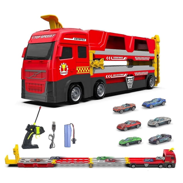 Remote Control Trailer Truck With Folding Catapult Toy Set Great For Kids New