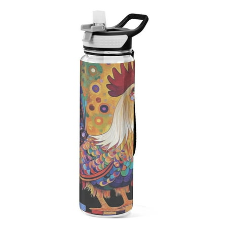 

32oz Transparent Sports Water Bottle with Straw BPA Free Tritan for Kids Adults Outdoor School Gym Fitness A Rooster