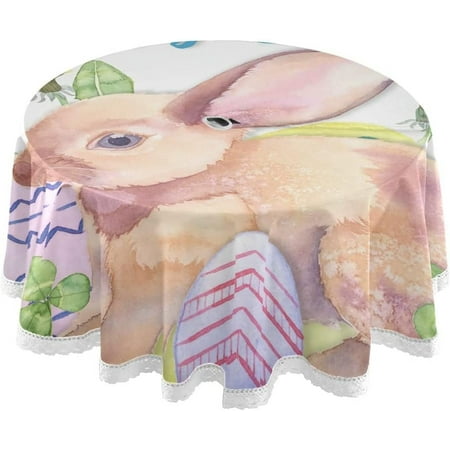 

Hidove Easter Bunny Eggs Outdoor Round Tablecloth Waterproof Stain-Resistant Non-Slip Circular Tablecloth 60 Inch with Umbrella Hole and Zipper for Tabletop Backyard Party BBQ Decor