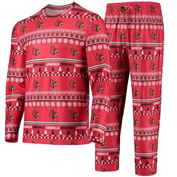 Men's Concepts Sport Red Louisville Cardinals Ugly Sweater Long Sleeve Top and Pants Sleep Set