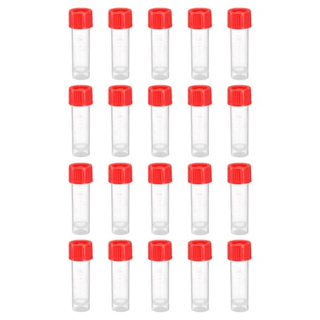 Uxcell 5mL Plastic Test Tubes, 20 Pack Frozen Test Tube Graduated Vial Container Storage Screw Cap, Red Clear