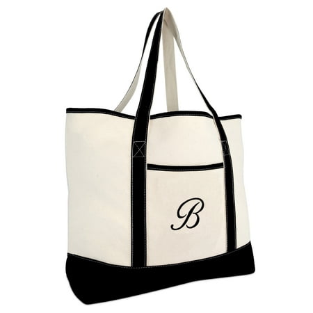 DALIX Monogram Bag Personalized Totes For Women Open Top Black Letter B - literacybasics.ca