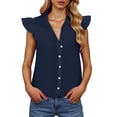 thumbnail image 1 of Camisa de verano con solapa y botones para mujer - Color liso con mangas de encaje - Manga corta, forrada, informal/semi-formal, lavable a máquina, 1 of 6