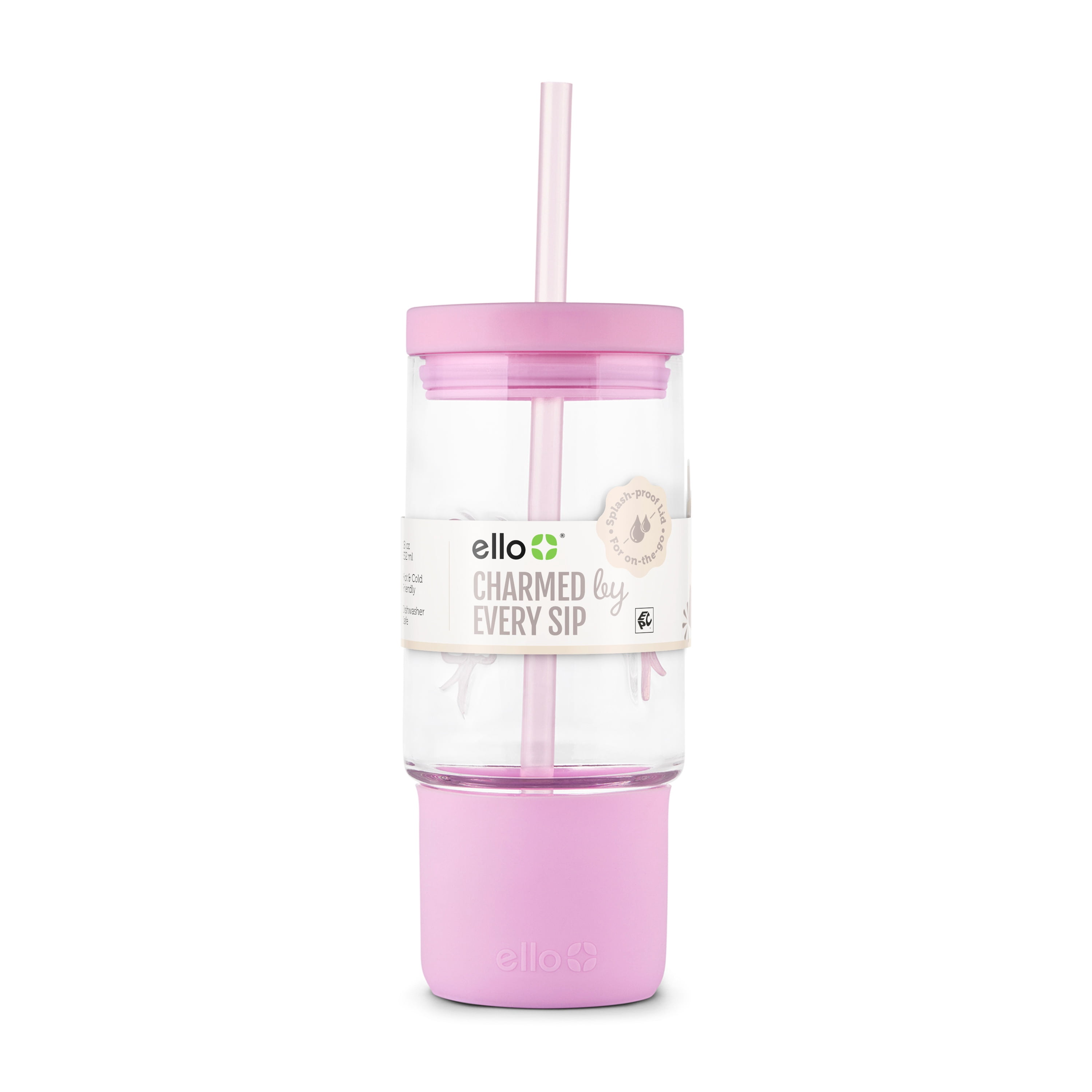 Ello Charmed 18oz Glass Tumbler with Lid and Straw