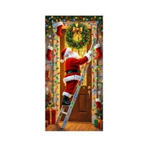 Leodye 1PCS Christmas Door Cover Washable High Elastic Fabric Front Festive Door Cover for Home, Indoor Outdoor Party Decoration,35 x 72 Inch