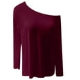 thumbnail image 5 of Flowy L/S Off Shoulder Tee Womens Long Sleeve Batwing Casual Loose Dolman T-Shirt Blouse Tops 2025 Casual Basic Tees,RD1 S, 5 of 5