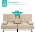 thumbnail image 4 of Best Choice Products Modern Linen Convertible Futon Sofa Bed w/ Removable Armrests, Metal Legs, Cupholders - Beige, 4 of 8