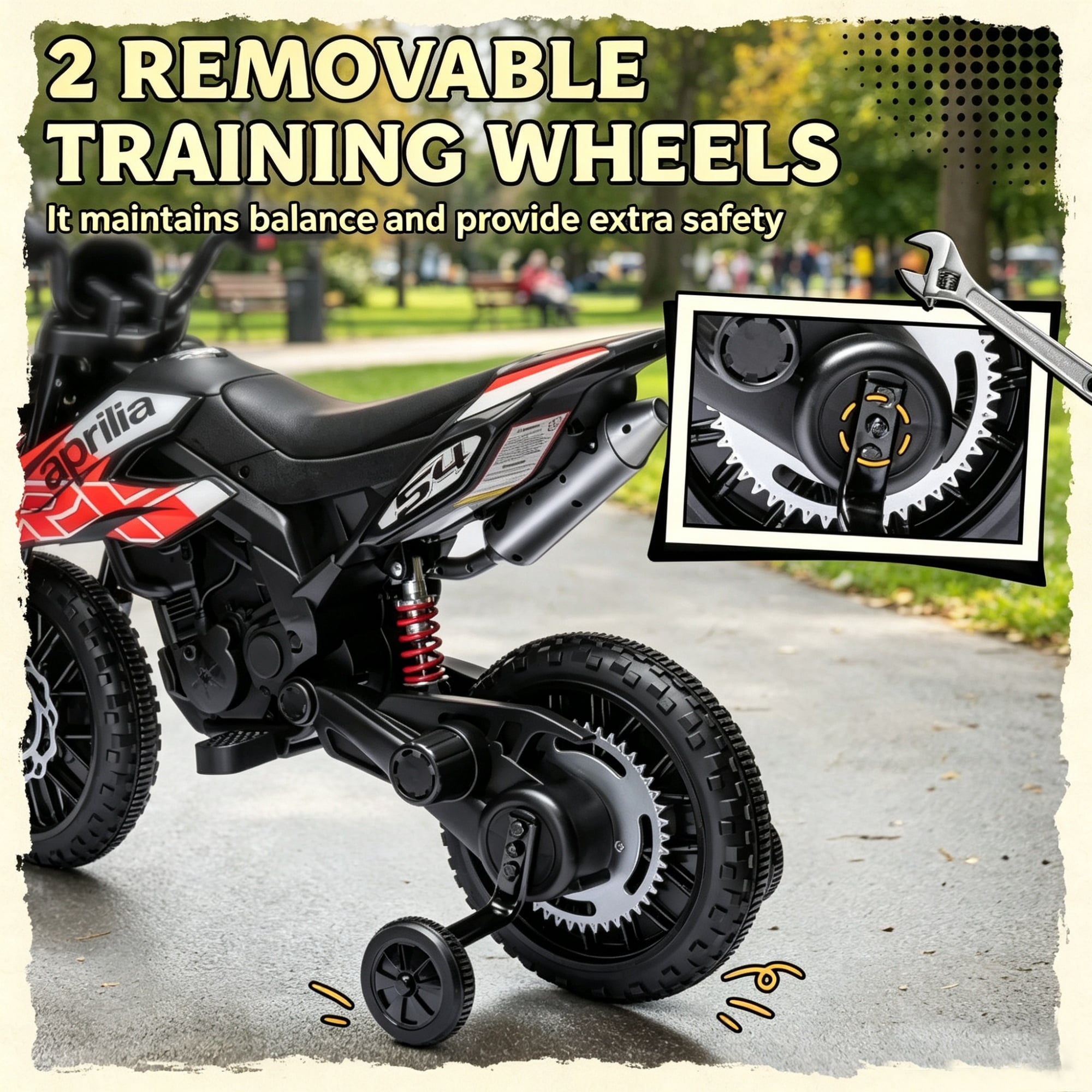 Red Kids Motorcycle Toy with Training Wheels Spring Suspension LED Light USB Music Feature for Children