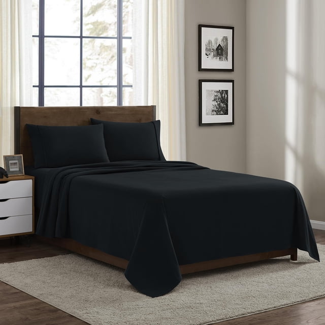 Sábanas de franela Sweet Home Collection Queen, 100% algodón, color negro