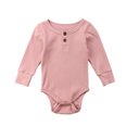 thumbnail image 1 of Diconna Newborn Baby Long Sleeve Romper Knitted Rib Casual Button Jumpsuit, 1 of 7