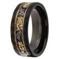thumbnail image 2 of Tungsten Carbide Hammered 8mm Black Plated Wedding Band with Gold Foil Flecks Inlay Ring Size 12, 2 of 6