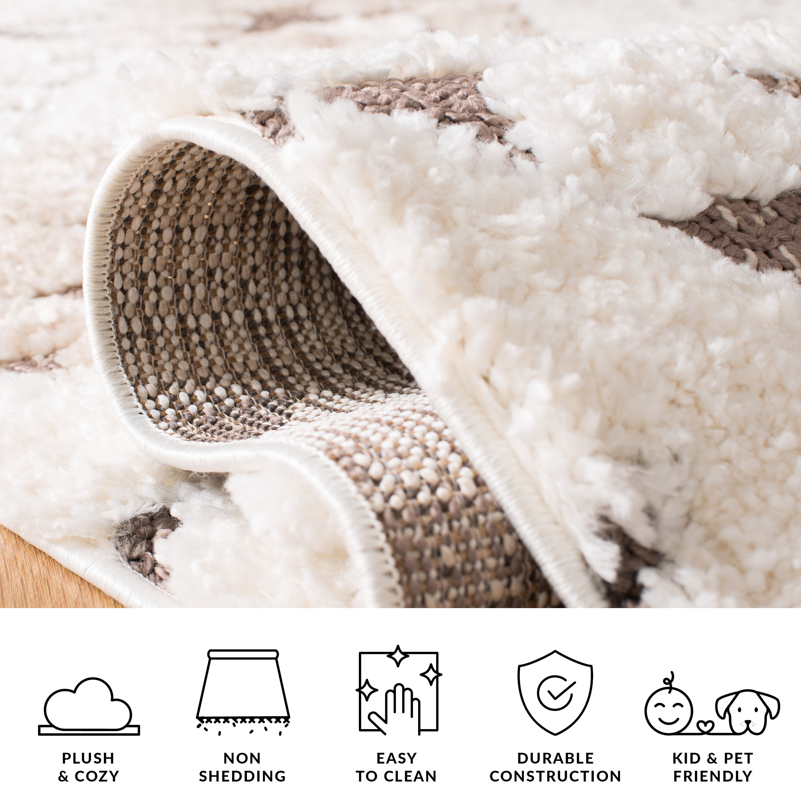 Safavieh Moroccan Tassel Larry Geometric Shag Area Rug, Ivory/Brown, 5'3" x 7'6" Oval
