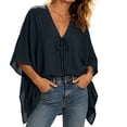 thumbnail image 4 of Vivianyo HD Women's Knotted V Neck Blouse, Batwing Sleeve Crinkle Woven Handkerchief Hem Casual Top for Women, Sizes S-2XL, 4 of 8