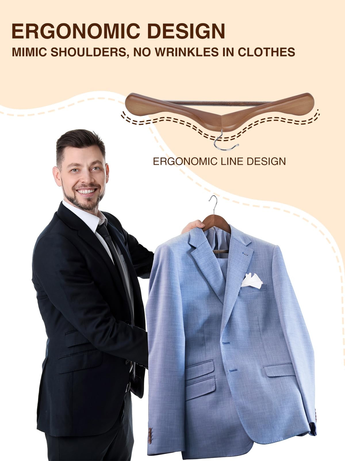HOUSE DAY Wide Shoulder Wooden Hangers, Solid Wood Hanger for Suits, Coat, Clothes, 12 Pack