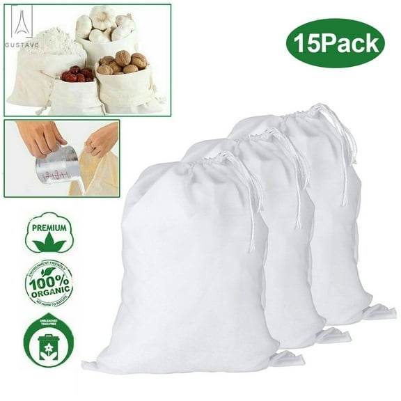 Gustave 15 Pack Nut Milk Bag Reusable Cheesecloth Bags for Straining Almond/Soy Milk Greek Yogurt, Cold Brew Coffee Tea Beer Juice Strainer Filter Bag