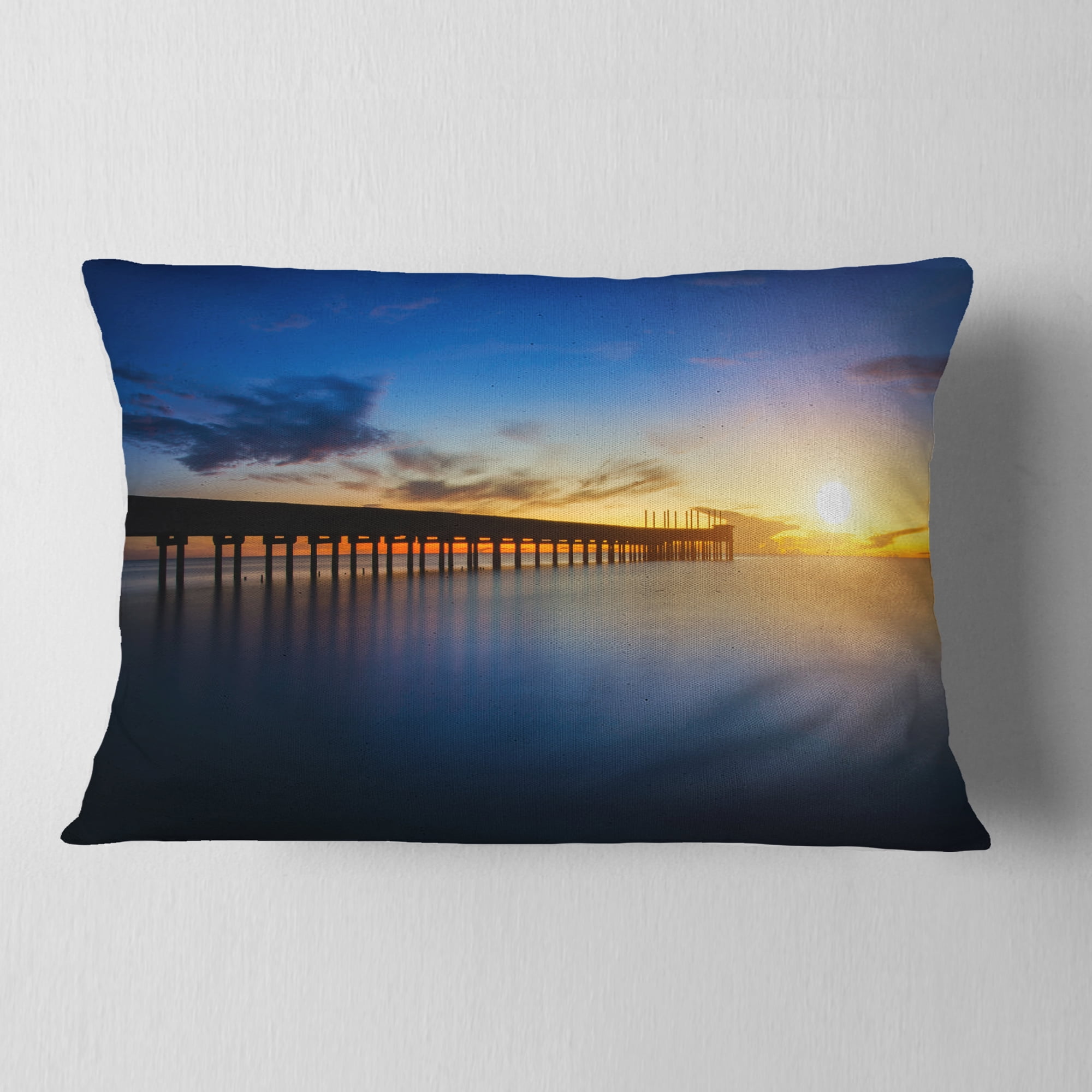 Designart Abandoned Piers in the Sea - Seascape Throw Pillow - 12x20
