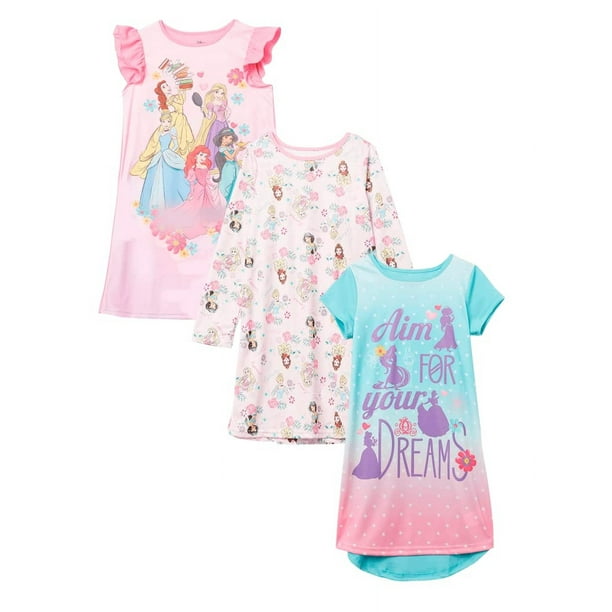 Camisón Disney Princess para niñas, paquete de 3, para niñas, RULE 2, 4