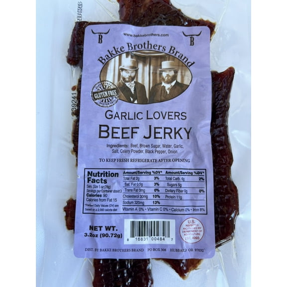 Bakke Brothers Brand - Garlic Lover's Beef Jerky - Gluten Free (3.2oz)