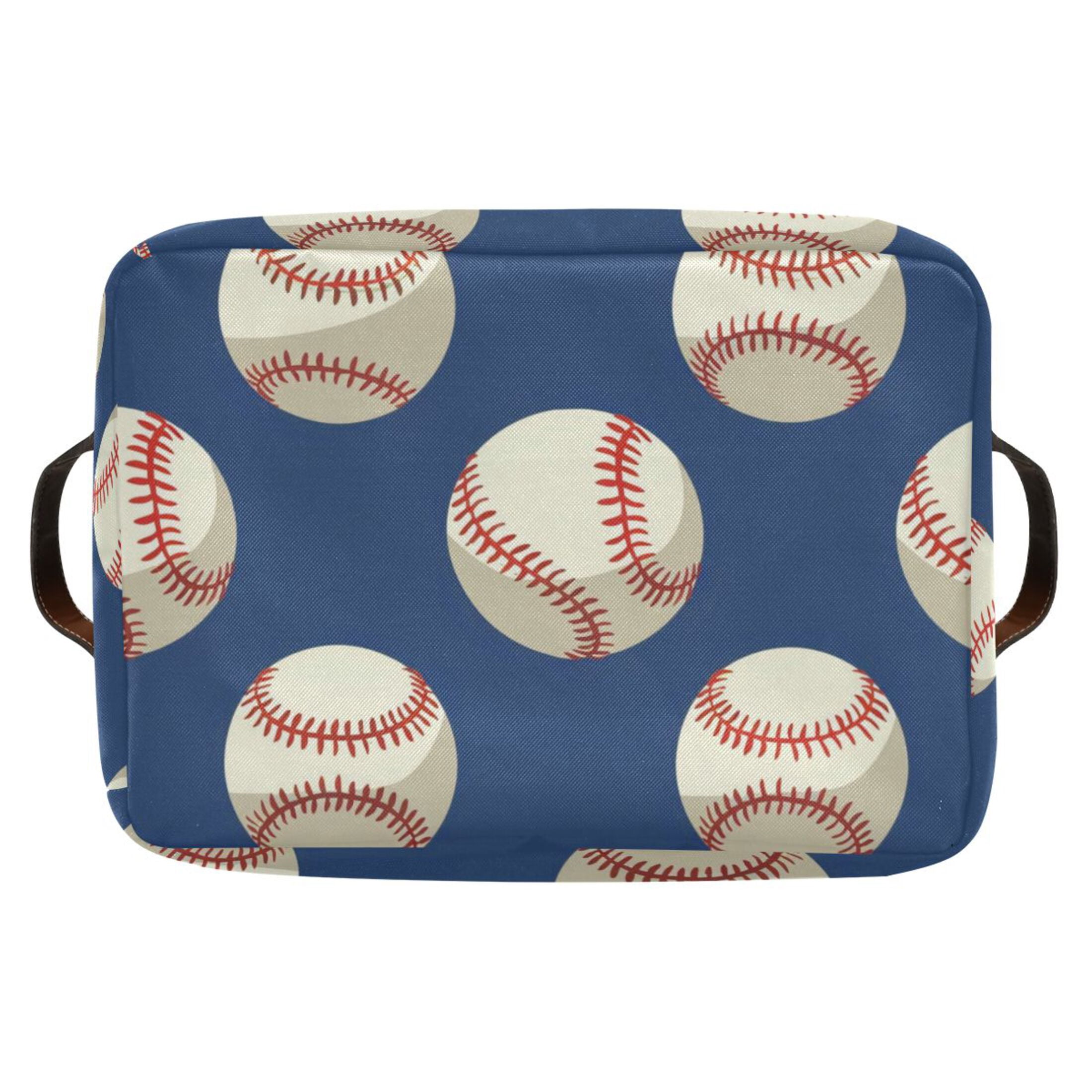 Ryvnso Baseball Blue Storage Basket Large Bin Foldable Boxes Toys Organizer 14.2x10.2x8.3in 2 PCs