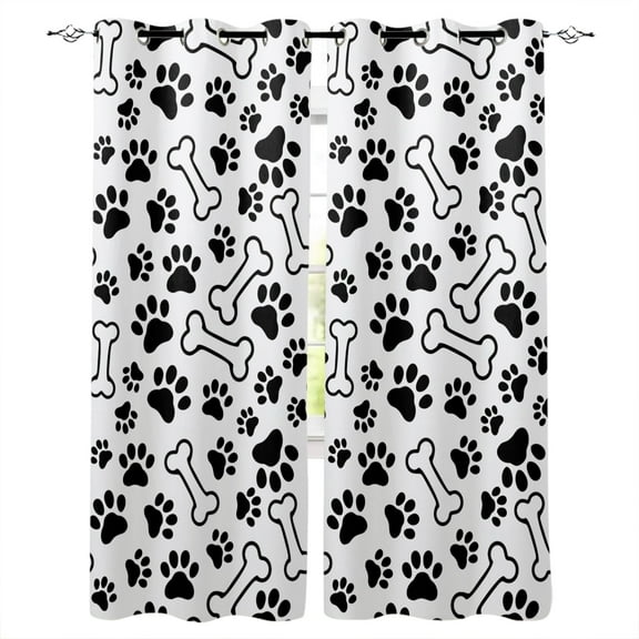 Dog Paw Black Paw Print Puppy Grey Footprint Window Curtains Living Room Curtain Home Decor