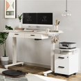thumbnail image 2 of FEZIBO 55 x 24 Inches Adjustable Height Electric Standing Desk with Double Drawer, Stand Up Home Office Desk with Splice Tabletop, White Frame/White Top, 2 of 9