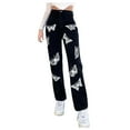 thumbnail image 2 of High Waisted Jeans For Women Straight Leg Butterfly Print Stretch Denim Pants Fashion Lightweight Travel Long Jeans With Pocket Black L, 2 of 8