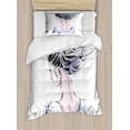 thumbnail image 1 of Abstract Woman Duvet Cover Set, Back View with Hair in a Messy Bun, Decorative 2 Piece Bedding Set with 1 Pillow Shams, Twin Size, Ceil Blue White Blush, by Ambesonne, 1 of 3