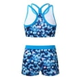 thumbnail image 2 of YUUMIN Kids Girls Camouflage Gymnastics Dance Swim 2 Pcs Outfit Racer Straps Crop Top with Shorts Swim Tankini Blue 14, 2 of 5