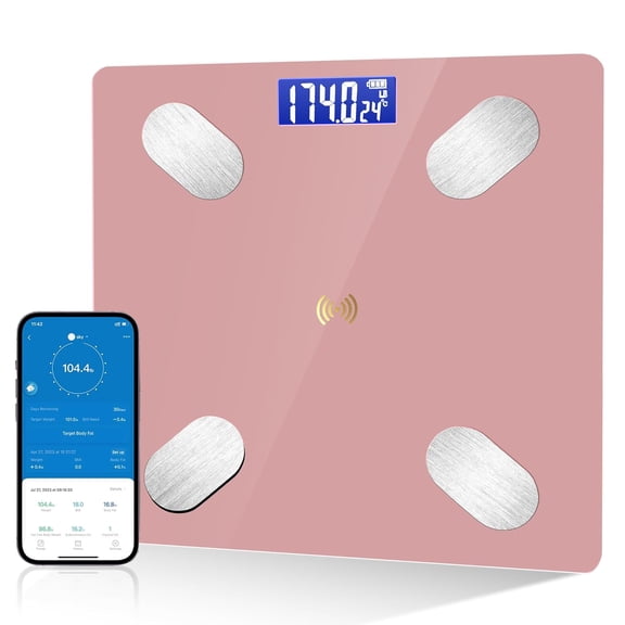 Digital Simple Bathroom Scale, Home Practical Body Fat Scale with Led Display, Composition Analyzer Smartphone Application (Pink)