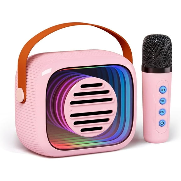 Mini Karaoke Machine for Kids Adults, Portable Bluetooth Speaker with Wireless Microphones,Toys Birthday Gifts for Girls Ages 4-11,12  Years Old Toddler Teens -pink