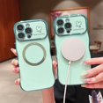 thumbnail image 3 of Zonrw Para Iphone 16 Pro Max Funda Magnética Para Mujeres Y Niñas, Marco De Onda Suave Y Lindo, Forma Rizada, Corazón De Amor, Carcasa De Teléfono Con Revestimiento De Lujo, Compatible Con Magsafe A P, 3 of 5