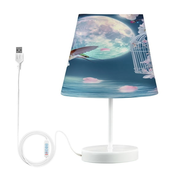 BZSMCE Table Lamp Creative Hummingbird Cage Flowers Moonlit Scene Simple Pattern Night Light