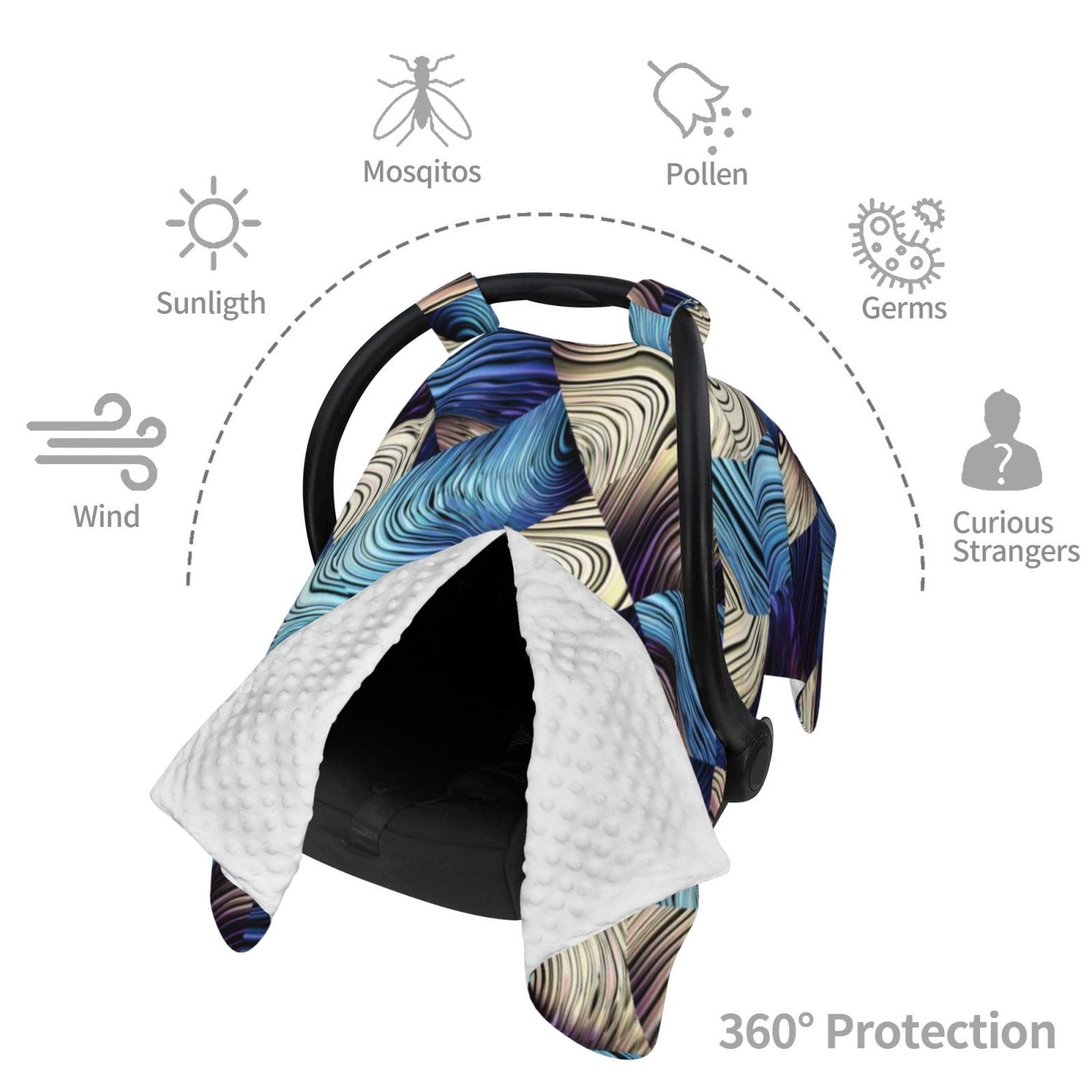 Car Seat Cover Baby - Blue Squares Breathable Infant Car Seat Cover for Baby Carseat, Lightweight Comfort Baby Essentials Must Haves Newborn Stuff for Girl Boy