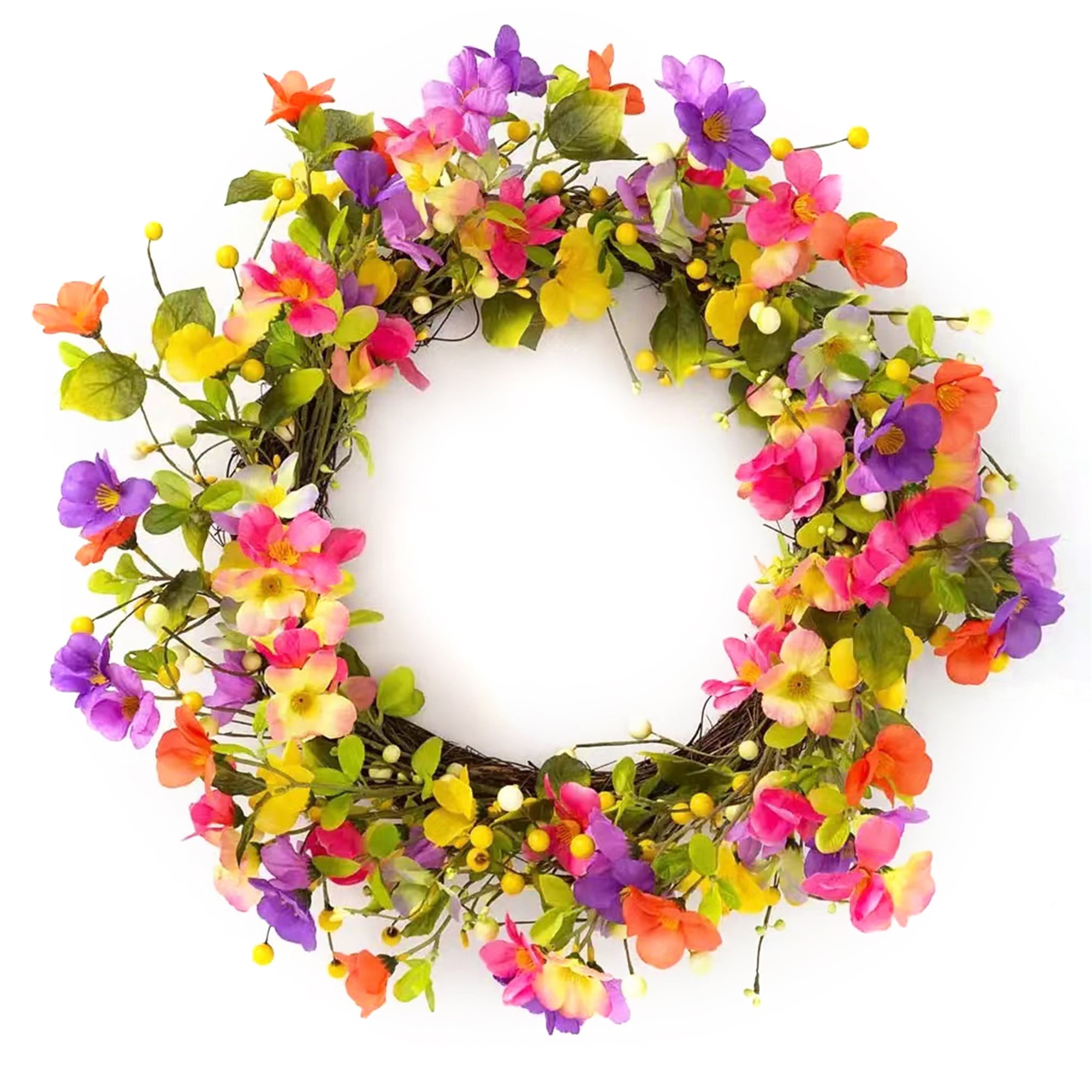 Spring Summer Wreath for Front Door Artificial Floral Door Wreath with Vibrant Flowers and Green