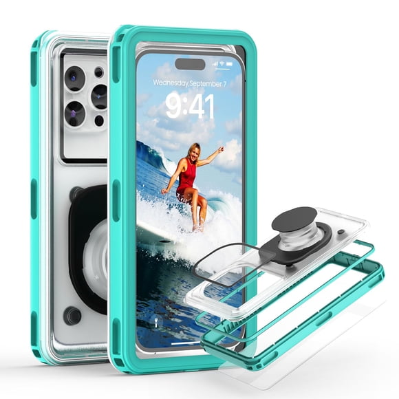 Funda para teléfono APRUT, 7,5 pulgadas, IPX8, impermeable, para esnórquel, color cian