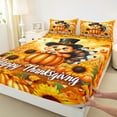 thumbnail image 3 of Manfei Happy Thanksgiving Turkey Queen Sheet Sets,Fall Flower Sunflower Flat Sheet,Autumn Pumpkin Queen Fitted Sheet For Teens,Microfiber Bedroom Decor,4-Piece, 3 of 7
