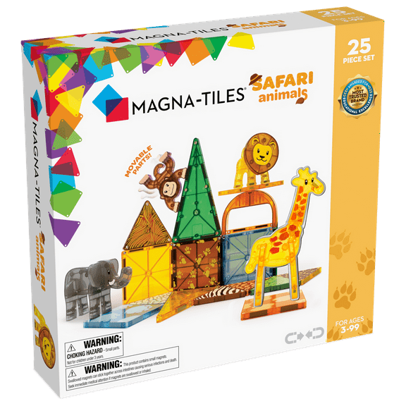 MAGNA-TILES Safari Animals 25-Piece Magnetic Construction Set, The Original Magnetic Building Brand