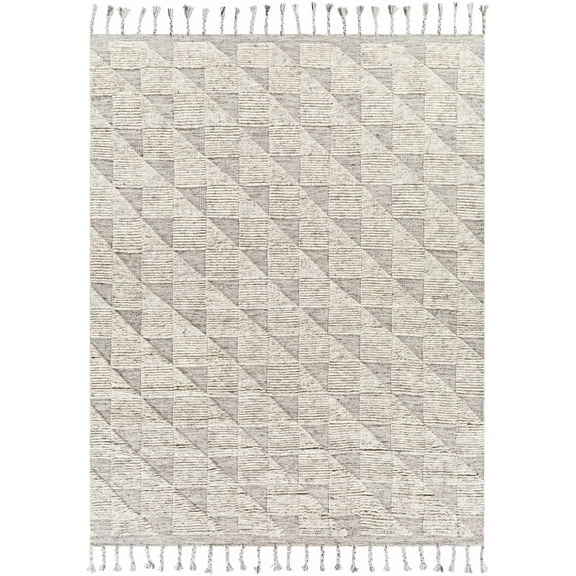 Hauteloom Yrrvi Wool Living Room, Bedroom Area Rug - Geometric Triangle Diamond - Bohemian Transitional Boho - Gray, Cream, Beige - 2' x 3'