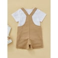thumbnail image 4 of Toddler Kid Girls Summer Outfits White Crewneck Short-Sleeved T-Shirt + Solid Color Suspender Shorts Set, 4 of 9