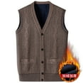 thumbnail image 2 of FRSASU Men's Button Down Textured Sleeveless Cardigan V Neck Casual Fleece Lined Argyle Sweater Vest Knitwear Warm Waistcoat with Pockets Khaki, 2 of 3