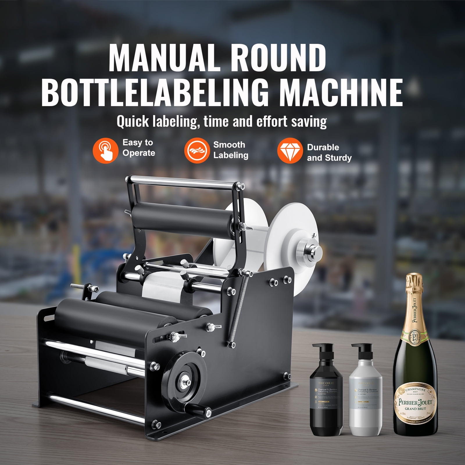 SKYSHALO Hand-Operated Label Applicator, Speeds of 15-20 Labels/Min, Fits Round Bottles, Adjustable for Bottles 0.78-4.72 in Diameter (Includes Pressing Bar)