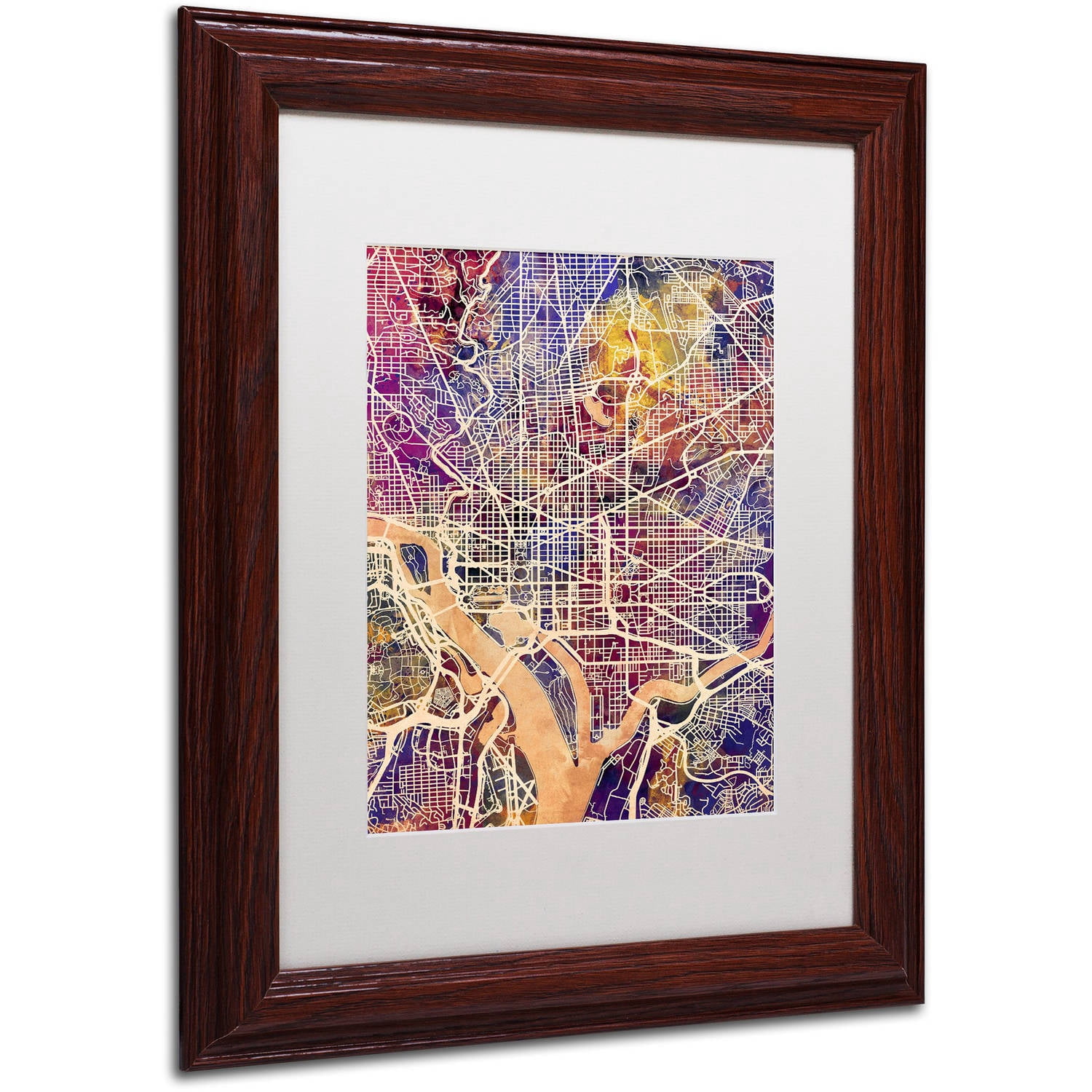 Trademark Fine Art "Washington DC Street Map 2" Canvas Art by Michael Tompsett, White Matte, Wood Frame