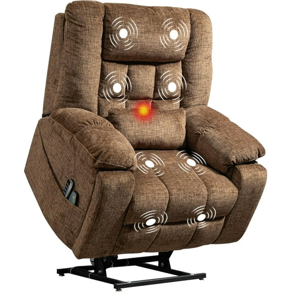 4-Motor Power Lift Chairs for Elderly with Heat & Massage, Infinite Position Adjustable Headrest, Lumbar and Footrest, Wide Seat Lay Flat Recliner with Hidden Cup Holders