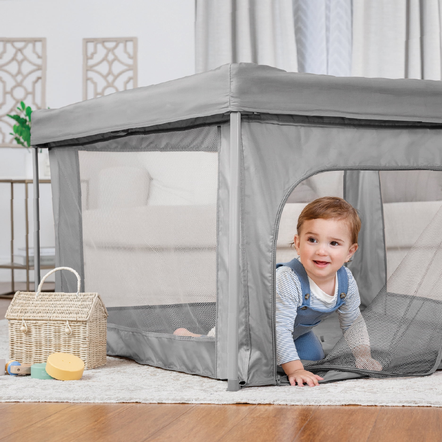 Baby Delight Playport Portable Playard, Spacious, Breathable & Travel Ready, Grey