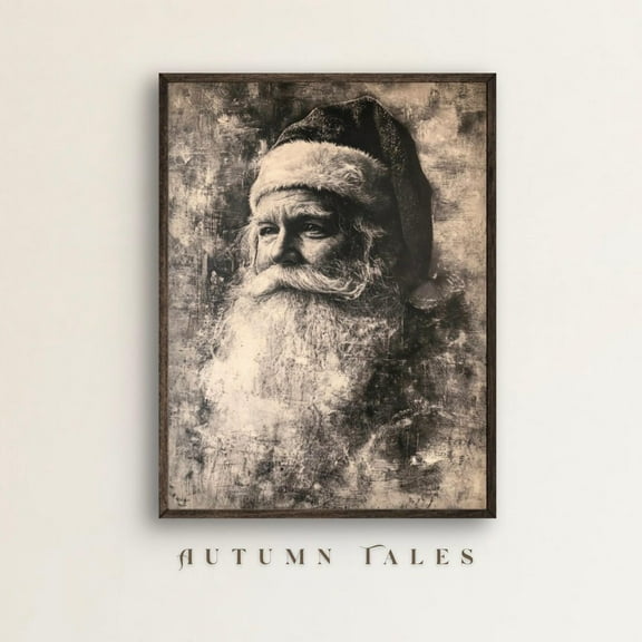 PosterArt Santa Charcoal Portrait Poster Wall Art Vintage Grayscale Print Moody Winter Holiday People Art Decor, 8x12 UNFRAMED