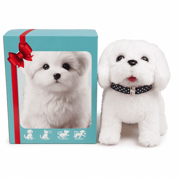 Interactive Plush Puppy Toy, Electronic Walking Dog Toy with Barking Sound & Wagging Tail for Kids Indoor Play(A:White)