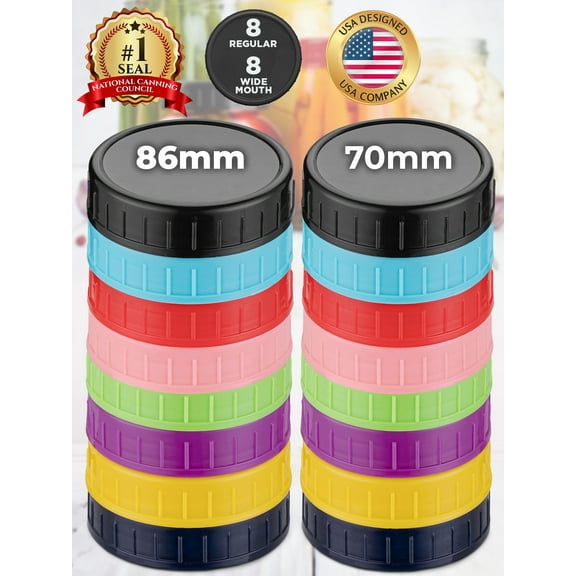 Premium Canning Lids for Mason Jars (8 Pcs Regular-Mouth 8 Pcs Wide-Mouth, 16 Total), Reusable Storage Caps W/ Food-Grade Seal by KapStrom